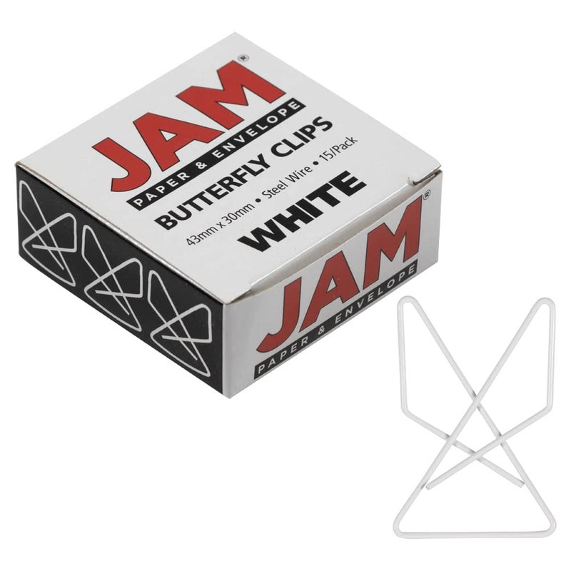 JAM Paper مشابك الفراشة الملونة من جام بيبر - مشابك ورقية بيضاء - 15/عبوة - Image 1